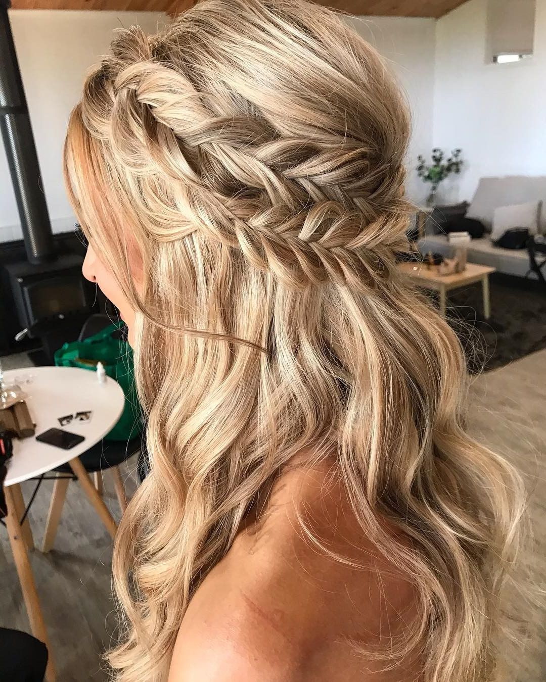 Bohemian Hairstyles, Wedding Hair Half,  Bridesmaid Hair Long For Most Current Boho Updo With Fishtail Braids (Gallery 13 of 15)