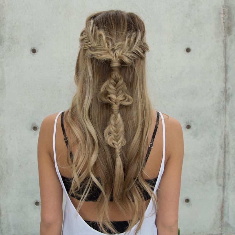 Boho Half Up Twisted Edge Fishtail Braid — Confessions Of A Hairstylist Intended For Trendy Boho Updo With Fishtail Braids (Gallery 14 of 15)