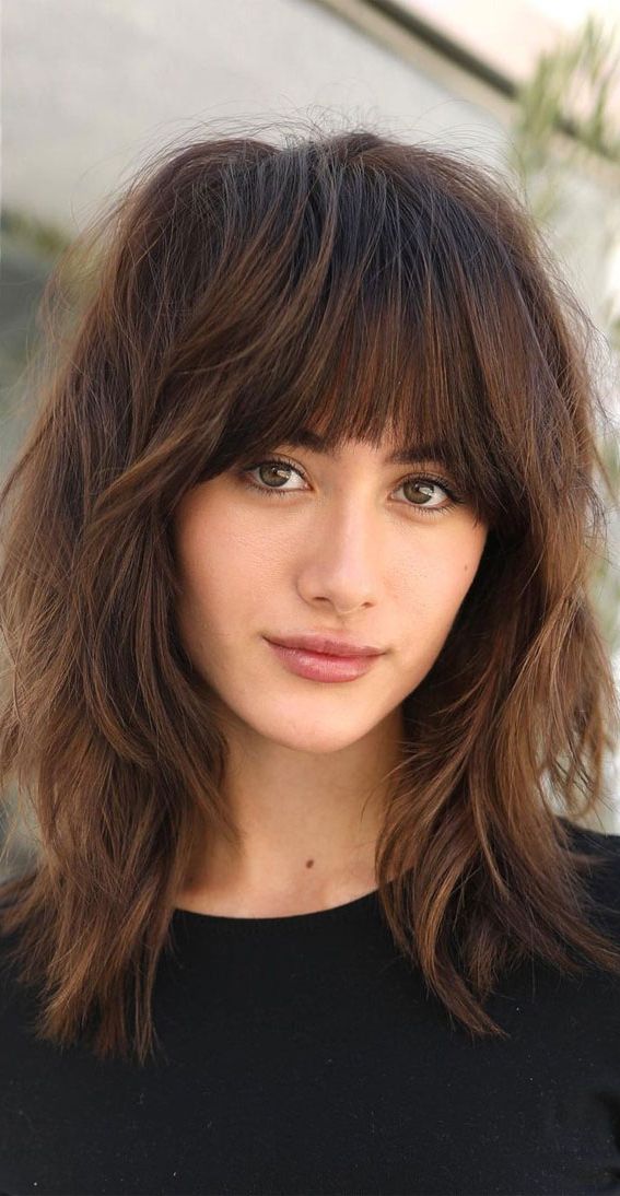 Cute Haircuts & Hairstyles With Bangs – Mid Length Layered Haircut & Bangs In Recent Shoulder Length Hair With Bangs And Layers (Gallery 10 of 15)