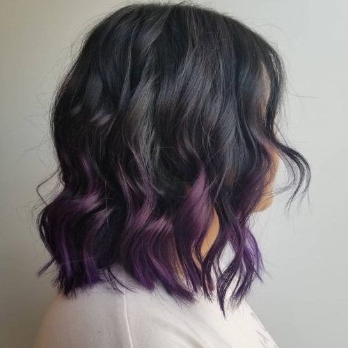 Dark Purple Hair Color,  Dark Purple Hair, Dip Dye Hair Within Trendy Dip Dye Medium Layered Hair With Bangs (Gallery 9 of 15)