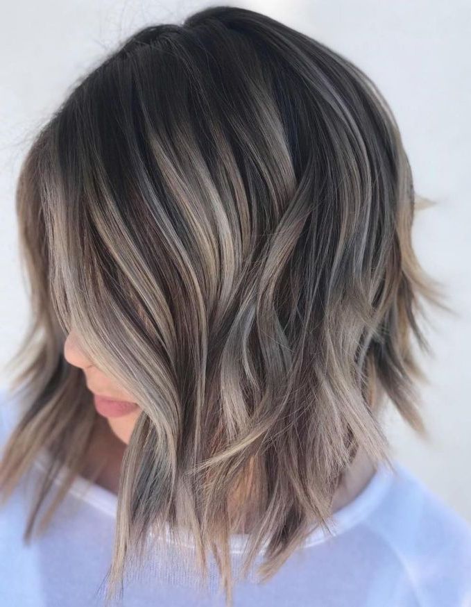 Famous Choppy Ash Blonde Lob Within 60 Ideas Of Gray And Silver Highlights On Brown Hair (View 14 of 20)