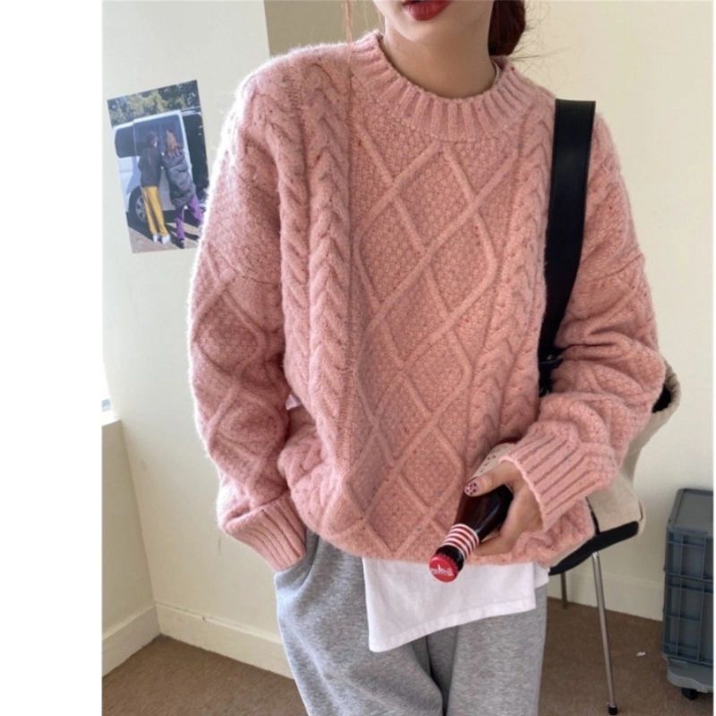 Famous Twisted Top Loose Bottom Within Winter Lazy Loose Bottom Twist Thin Day Gentle Solid Color Round Neck  Pullover Sweater – China Sweater And Twisted Chunky Sweater Price (View 15 of 15)