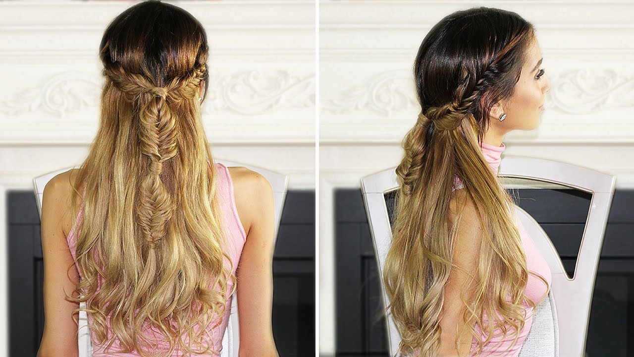Favorite Boho Updo With Fishtail Braids Pertaining To Half Up Half Down Boho Fishtail Braid – Youtube (Gallery 6 of 15)