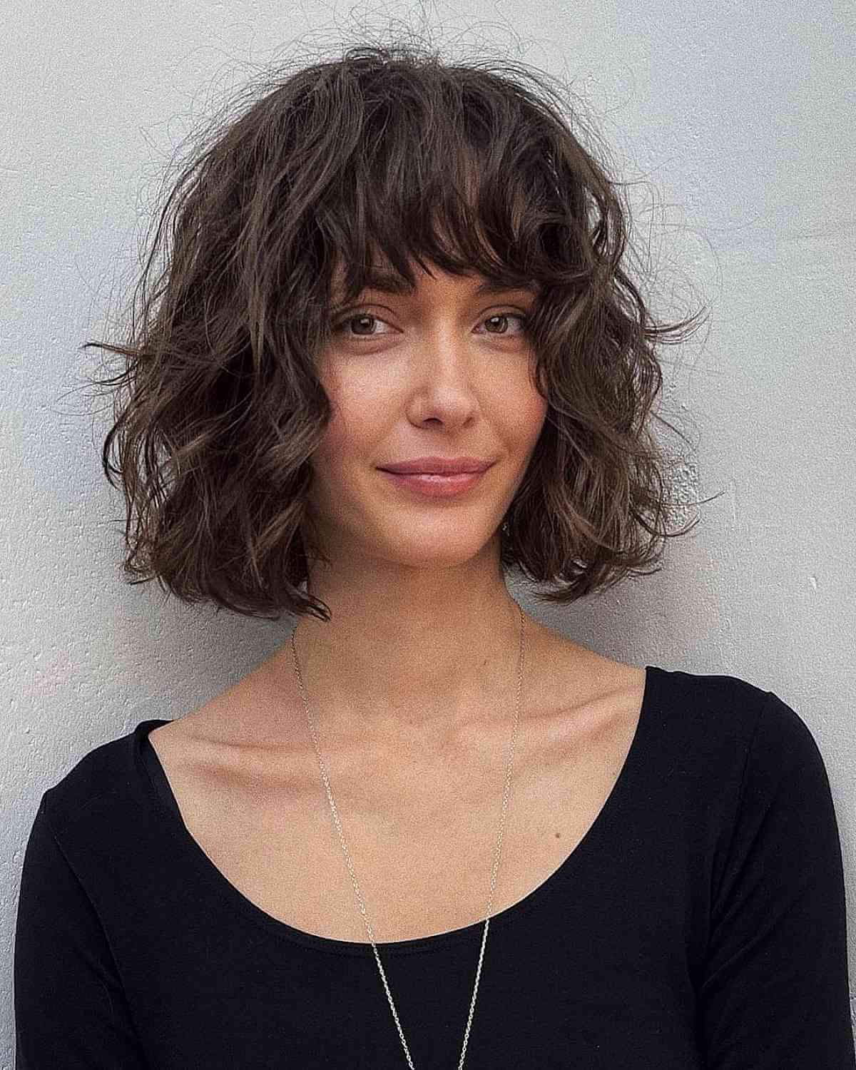 Favorite Dense Fringe Plus Messy Waves For 30 Best Ways To Style Short Wavy Hair With Bangs For An On Trend Look (View 14 of 15)
