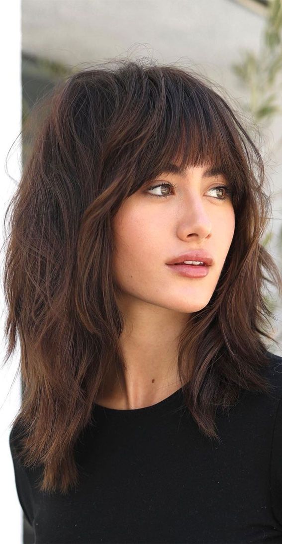 Favorite Long Bangs Medium Hair Within 20 Mid Length Hairstyles With Fringe And Layers : Bangs & Mid Length Haircut (Gallery 29 of 29)