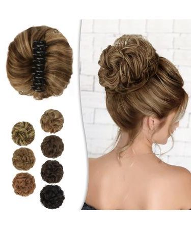 Favorite Messy Chignon With Highlights Regarding Claw Clip Messy Bun Hairpiece Barsdar Curly Messy Hair Bun Scrunchies Claw  Clip Chignon Ponytail Extension Synthetic Messy Bun Hair Bun For Women  Girls(chocolate Brown With Caramel Blonde Highlights) 1 Count (pack (View 11 of 15)