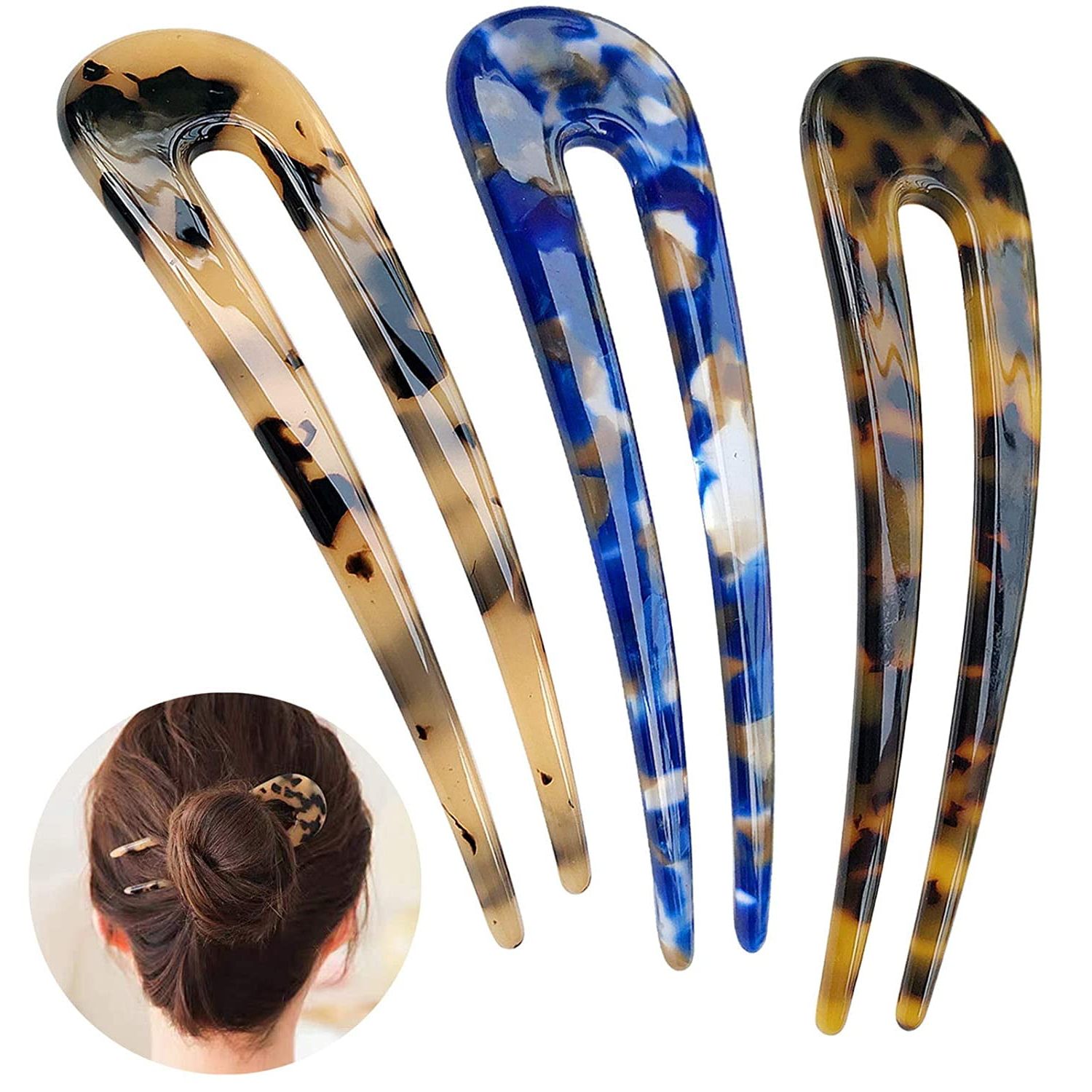 French Hair Forks Tortoise Shell U Shape Updo Hair Pins Clips For Thin Thick  Hair,  (View 5 of 15)