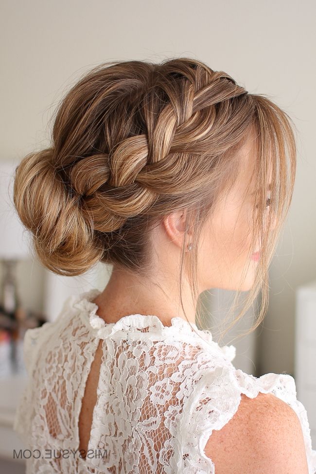 Most Popular Low Braided Bun With A Side Braid Intended For French Braid Low Bun (View 4 of 15)