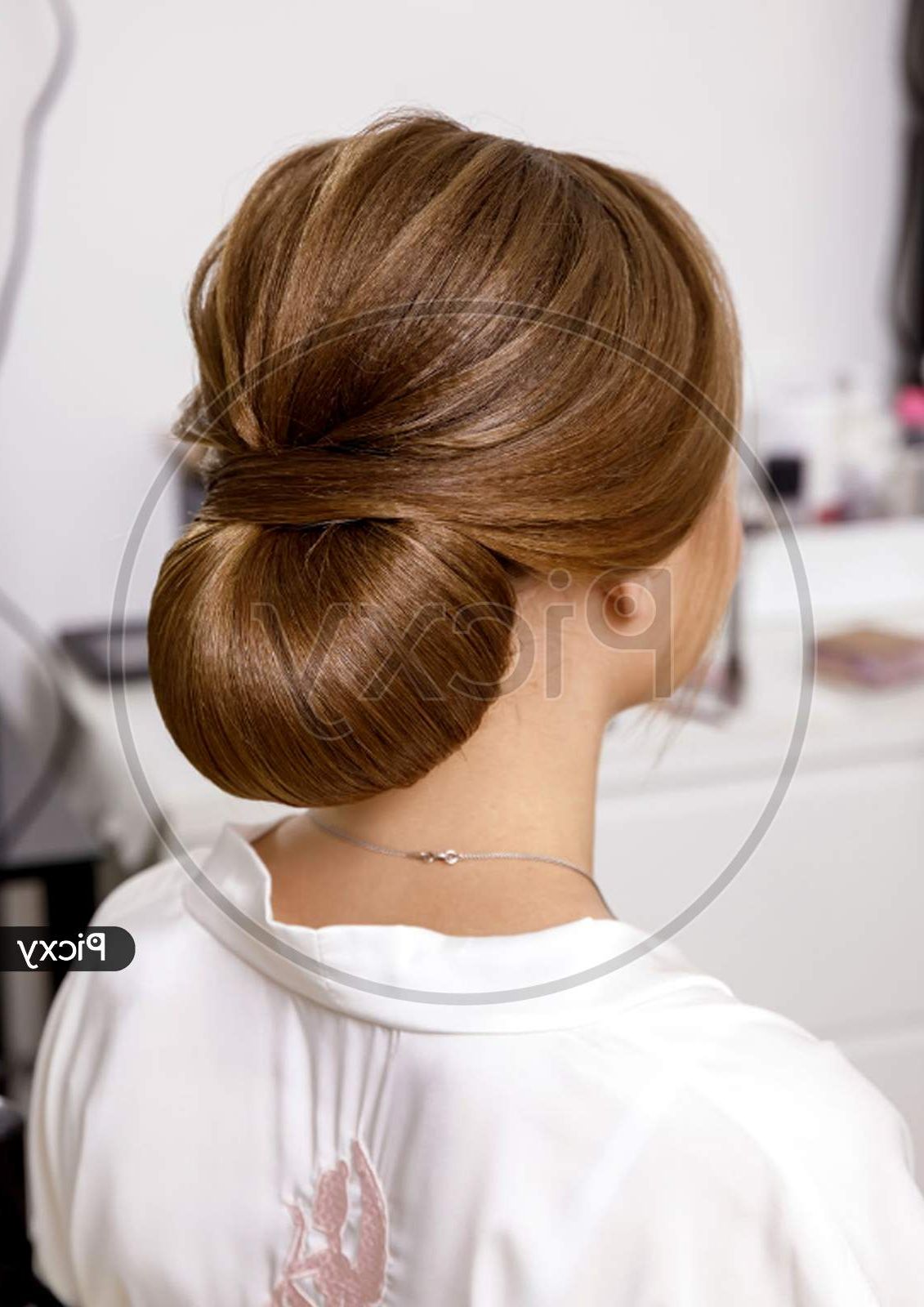 Most Recently Released Low Bun For Straight Hair Regarding Image Of Hairstyle Low Bun On Light Brown Straight Hair For The Bride On  The Wedding Day Uu693130 Picxy (Gallery 8 of 15)