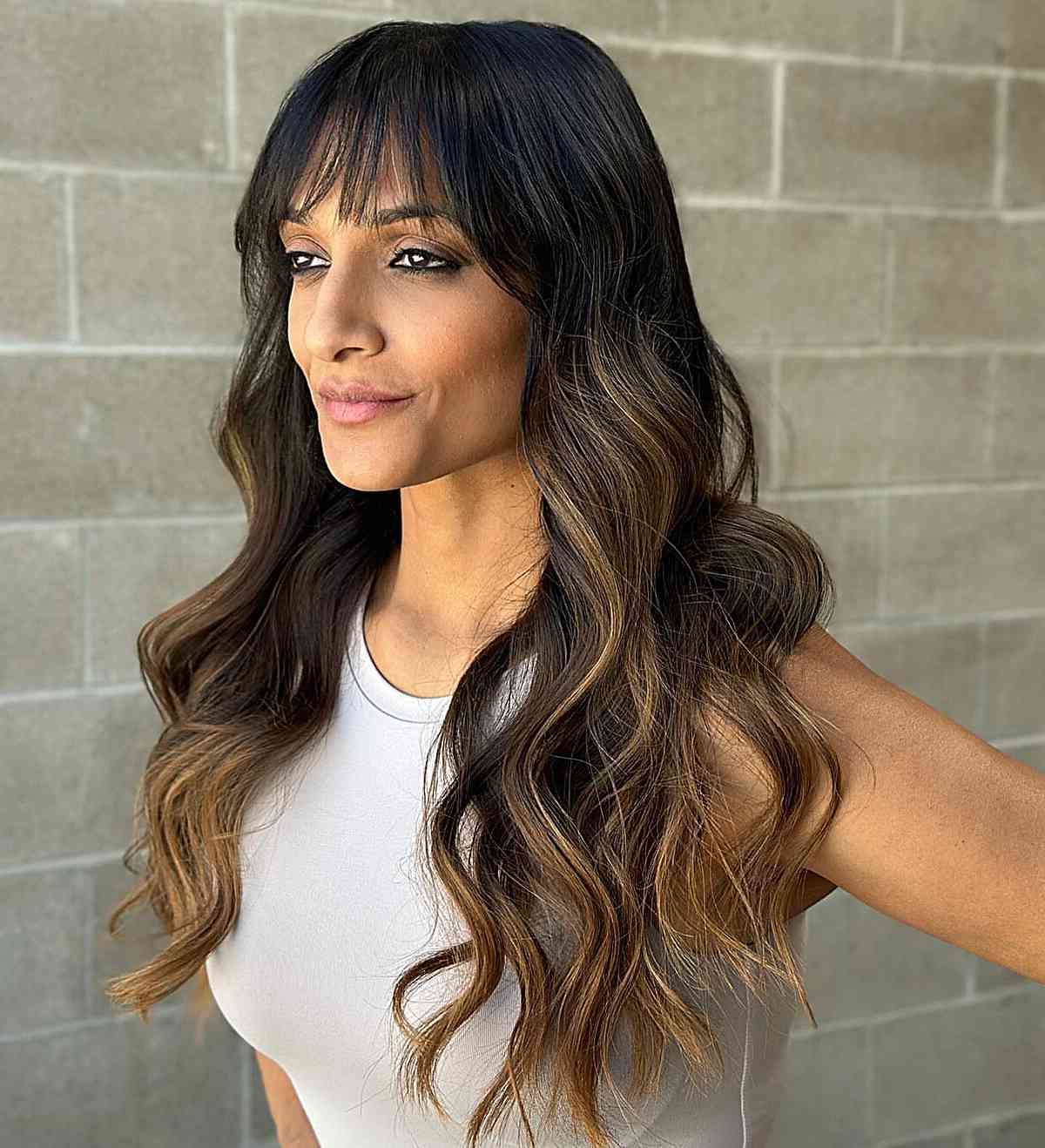 Most Up To Date Highlighted Hair With Side Bangs With Regard To Balayage With Bangs: 25 Coolest Ways To Get Hand Painted Hair Colors With A  Fringe (Gallery 8 of 15)