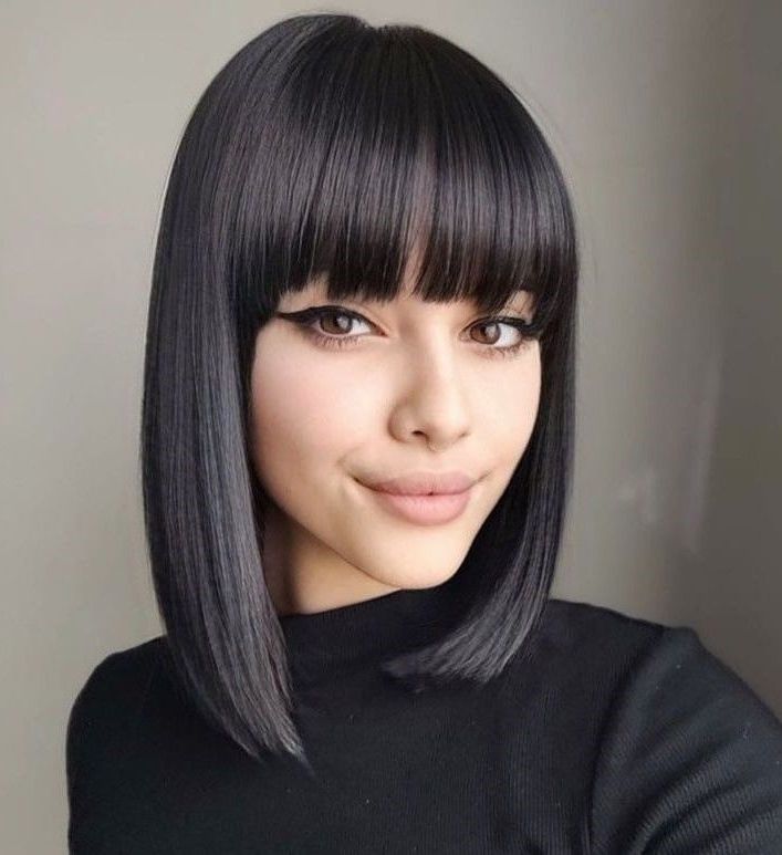 Most Up To Date Medium Straight Sleek Hair With A Fringe Regarding Pin On Hair (Gallery 1 of 15)