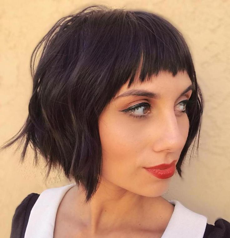 Pin En Short Bob Hairstyles With Bangs Throughout 2019 Razored Brunette Comb Over Bob (View 12 of 20)