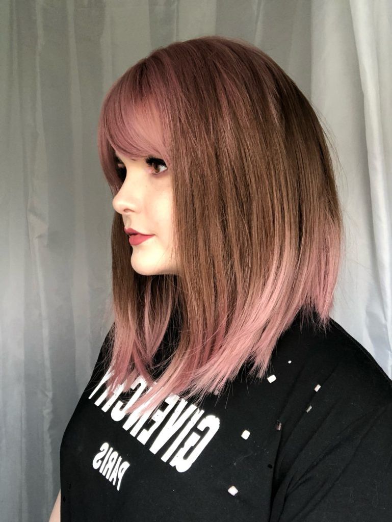 Pink And Brown Straight Long Bob With Bangs (Gallery 10 of 15)