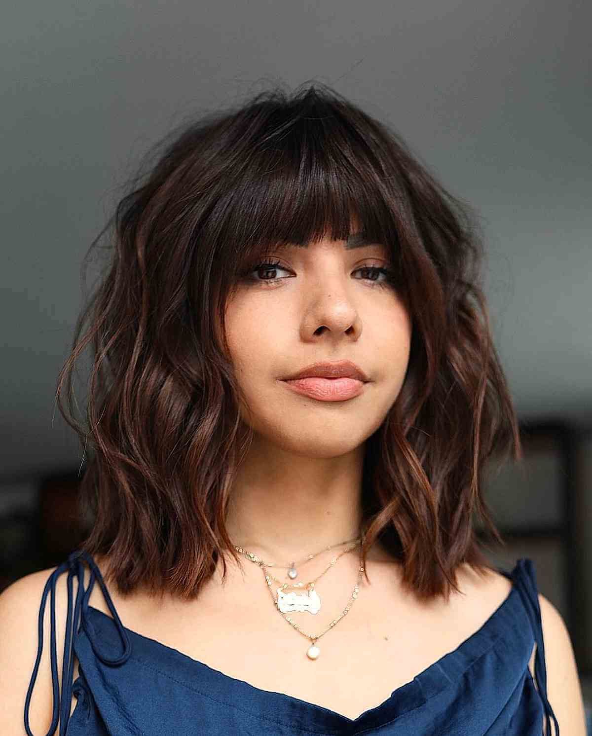 Recent Wavy Lob With Choppy Bangs With Regard To 42 Trendiest Long Bob With Bangs + What To Consider Before Getting This (Gallery 2 of 15)
