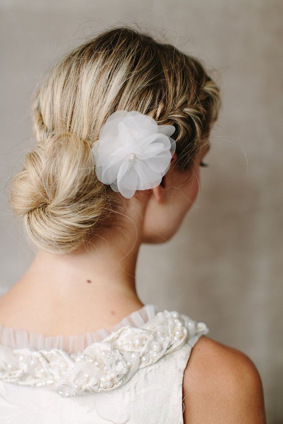 Romantic Low Braided Bun Updo With Silk Flower – Hairstyles Weekly With Famous Low Flower Bun For Long Hair (Gallery 15 of 15)