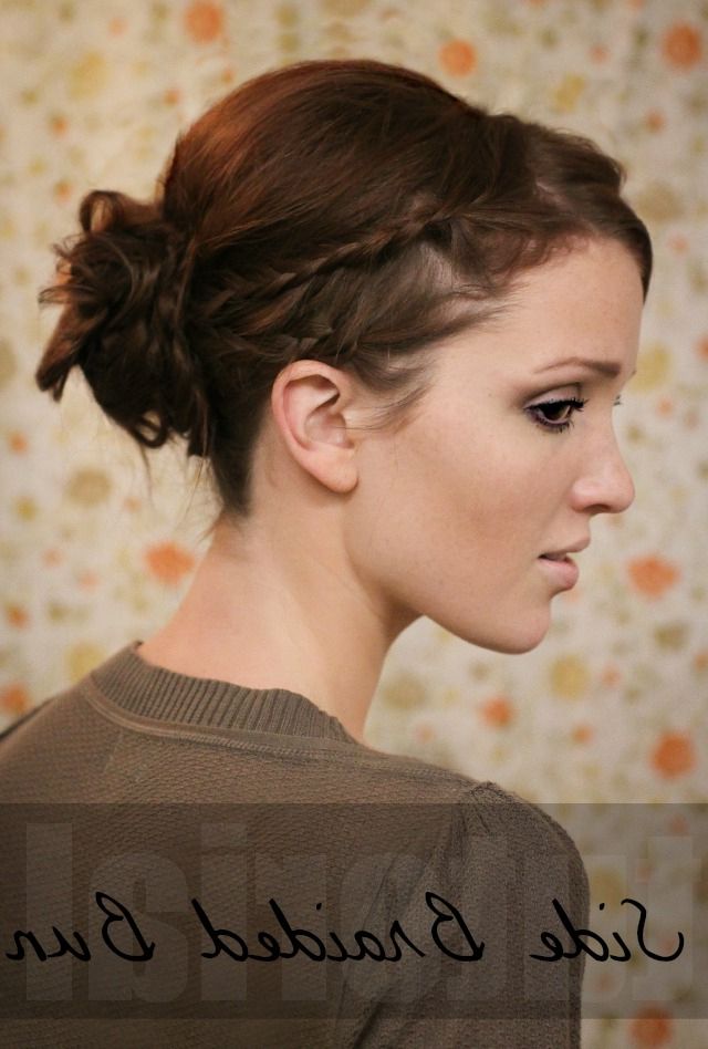The Freckled Fox: Hair Tutorial: Side Braided Bun Pertaining To Current Low Braided Bun With A Side Braid (Gallery 5 of 15)