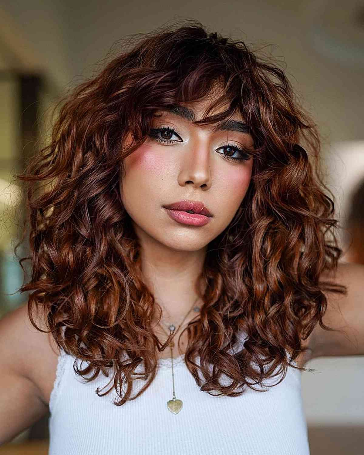 Trendy Wavy Medium Length Hair With Bangs Within 63 Cute Shoulder Length Hair With Bangs For An Instant Makeover (Gallery 6 of 15)