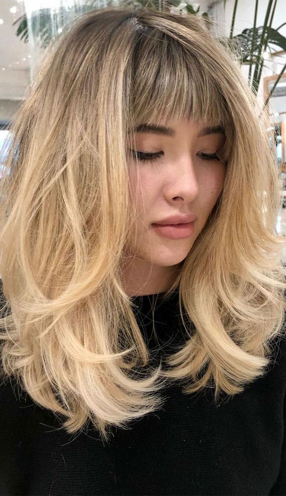Well Known Cropped Bangs On Medium Hair Regarding 30+ Cute Fringe Hairstyles For Your New Look : Blonde Short Fringe Layered Medium  Length (View 7 of 15)