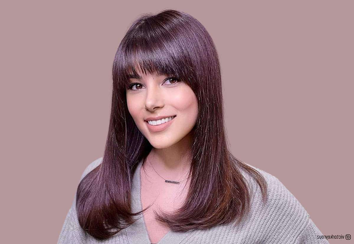 Well Known Medium Straight Sleek Hair With A Fringe In 63 Cute Shoulder Length Hair With Bangs For An Instant Makeover (View 11 of 15)