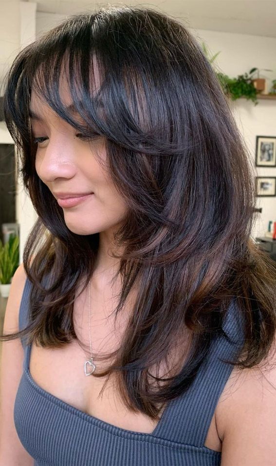 Well Liked Wispy Shoulder Length Hair With Bangs Regarding 30 Medium Length Haircuts 2022 For All Face Shapes : Layers + Wispy Bangs (View 11 of 15)