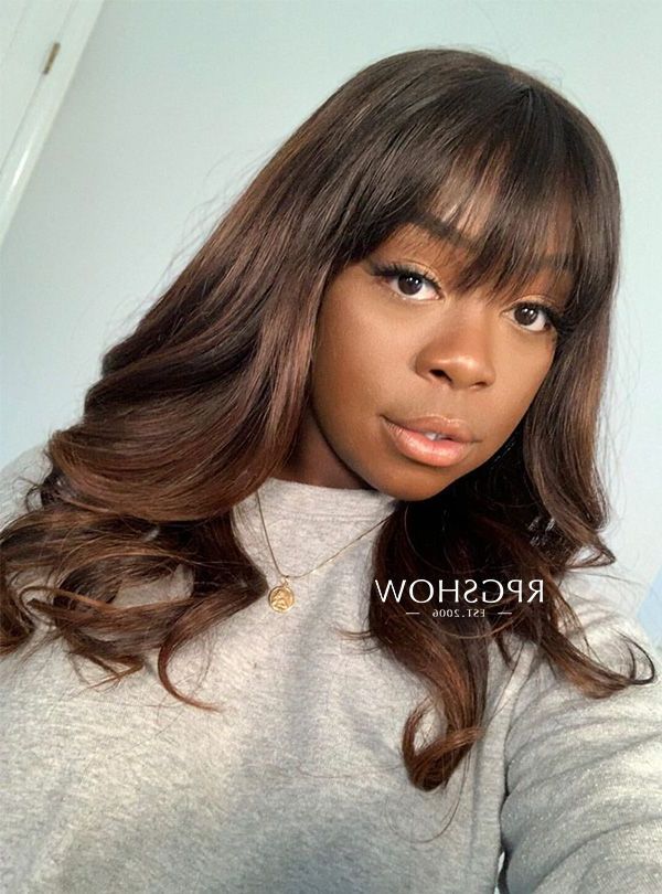 Widely Used Mid Length Hair With Wispy Bangs For Long Wavy With Wispy Bangs Reddish Brown Ombre Scalp Top Wig – Ashley008 (Gallery 9 of 15)