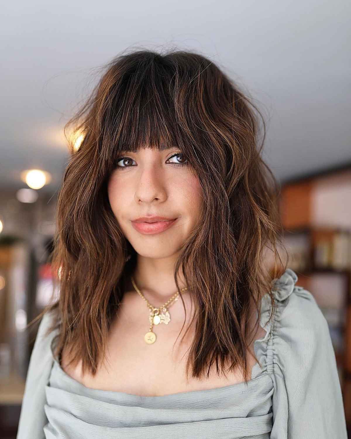 Widely Used Shag With Piece Y Bangs Regarding 51 Low Maintenance Shaggy Haircuts With Bangs For Busy & Trendy Women (Gallery 13 of 20)