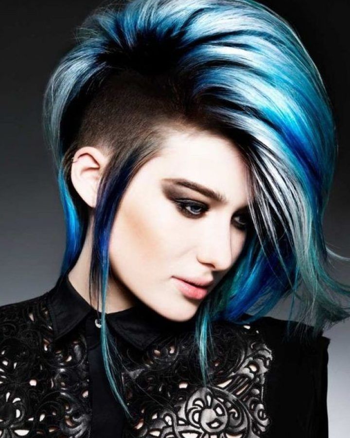 2024 Popular Short Hairstyles with Blue Highlights and Undercut