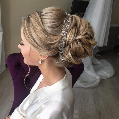 Embellished Caramel Blonde Chignon Bridal Hairstyles (Photo 3 of 20)
