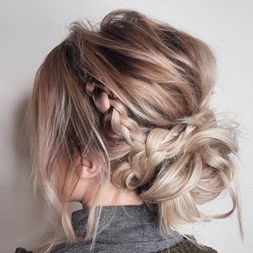 Curly Ash Blonde Updo Hairstyles With Bouffant And Bangs (Photo 18 of 20)