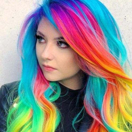 Pastel Rainbow-Colored Curls Hairstyles (Photo 8 of 20)