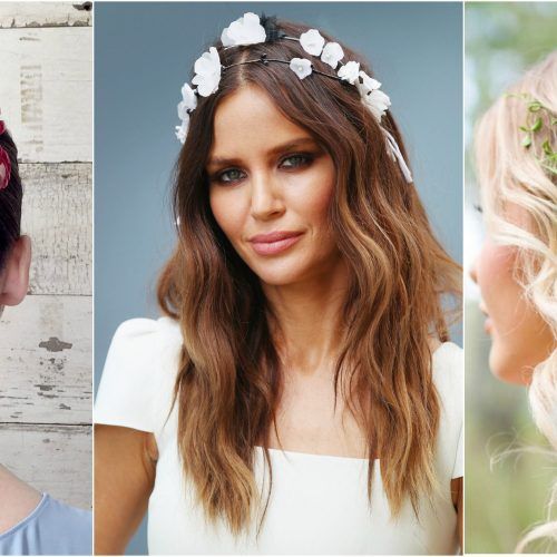 Flower Tiara With Short Wavy Hair For Brides (Photo 9 of 20)