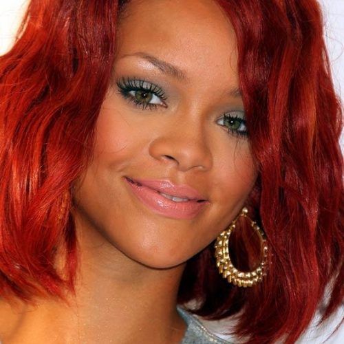 Rihanna Side Swept Big Curly Bob Hairstyles (Photo 1 of 15)