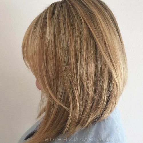 Two-Tier Caramel Blonde Lob Hairstyles (Photo 12 of 20)