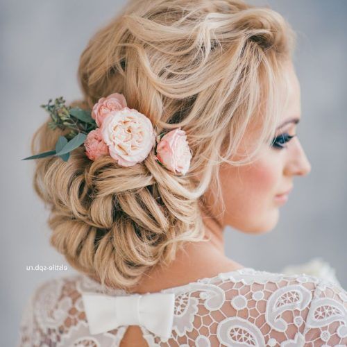 Curly Wedding Updos With Flower Barrette Ties (Photo 15 of 20)