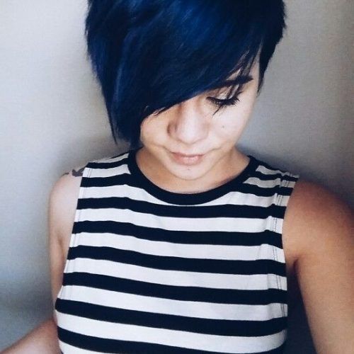 Funky Blue Pixie With Layered Bangs (Photo 13 of 15)