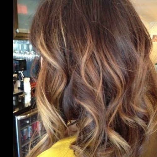 Medium Length Curls Hairstyles With Caramel Highlights (Photo 13 of 20)