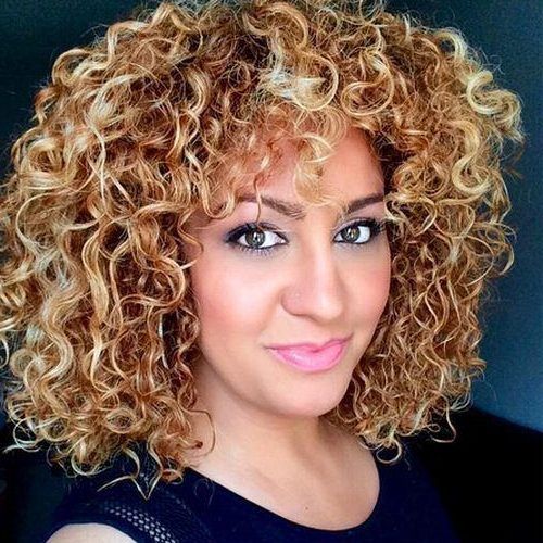Tight Chocolate Curls Hairstyles With Caramel Touches (Photo 15 of 20)