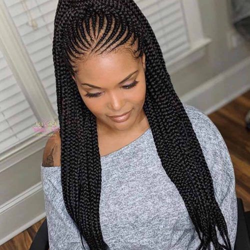 Side-Parted Loose Cornrows Braided Hairstyles (Photo 6 of 20)