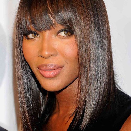 Edgy Blunt Bangs For Shoulder-Length Waves (Photo 14 of 15)