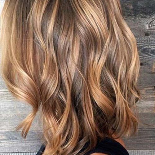 Medium Length Curls Hairstyles With Caramel Highlights (Photo 8 of 20)