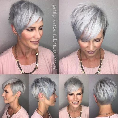 Side-Parted Silver Pixie-Bob Haircuts (Photo 14 of 15)