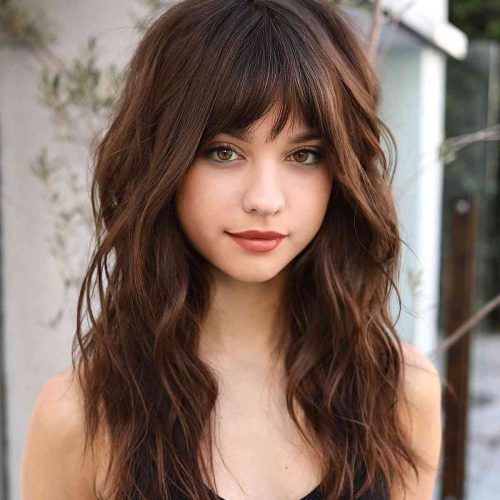 Tousled Shoulder Length Layered Hair With Bangs (Photo 8 of 15)