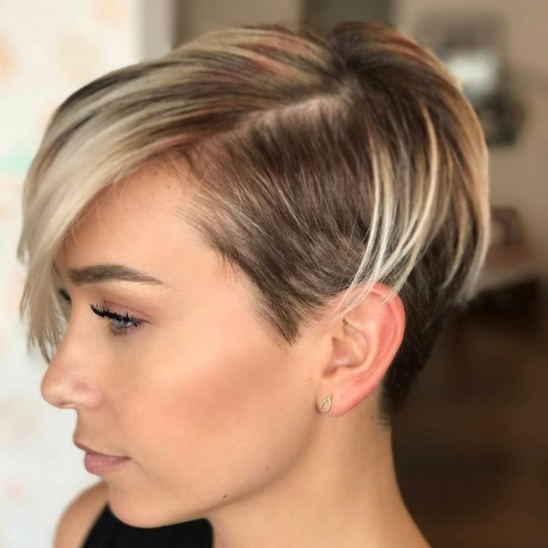 Undercut Blonde Pixie Hairstyles With Dark Roots (Photo 9 of 20)