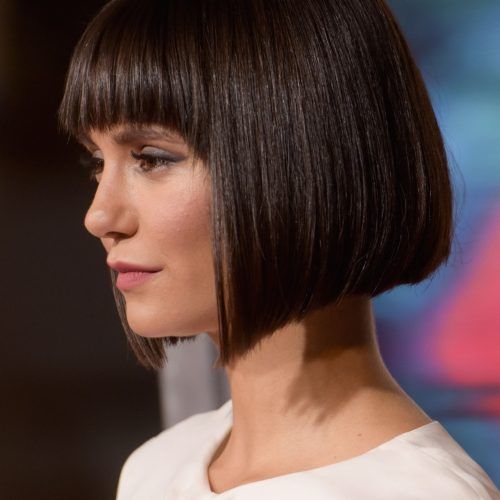 Brunette Feathered Bob Hairstyles With Piece-Y Bangs (Photo 5 of 20)