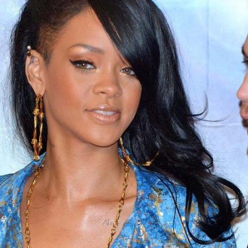 Rihanna Side Swept Big Curly Bob Hairstyles (Photo 15 of 15)