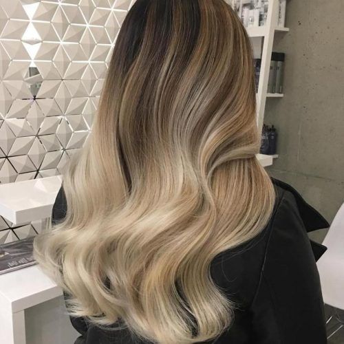 Creamy Blonde Waves With Bangs (Photo 14 of 20)