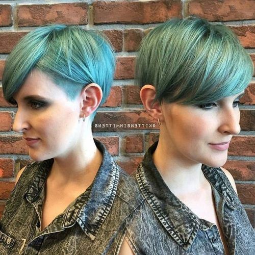 Funky Blue Pixie With Layered Bangs (Photo 8 of 15)