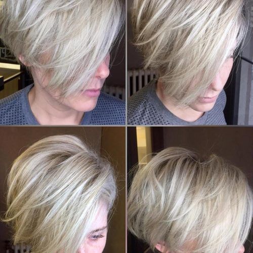 Side Parted White Blonde Pixie Bob Haircuts (Photo 17 of 20)