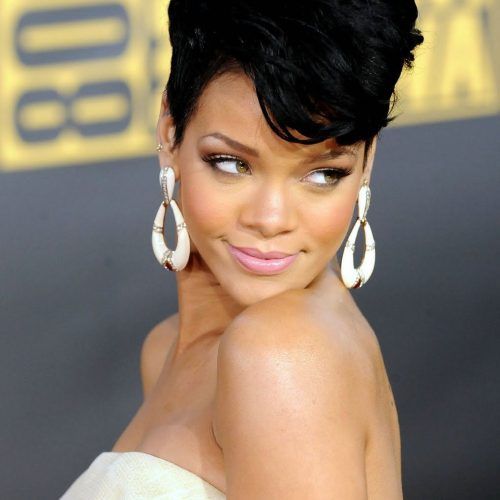 Rihanna Black Curled Mohawk Hairstyles (Photo 3 of 20)