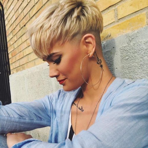 Undercut Blonde Pixie Hairstyles With Dark Roots (Photo 19 of 20)